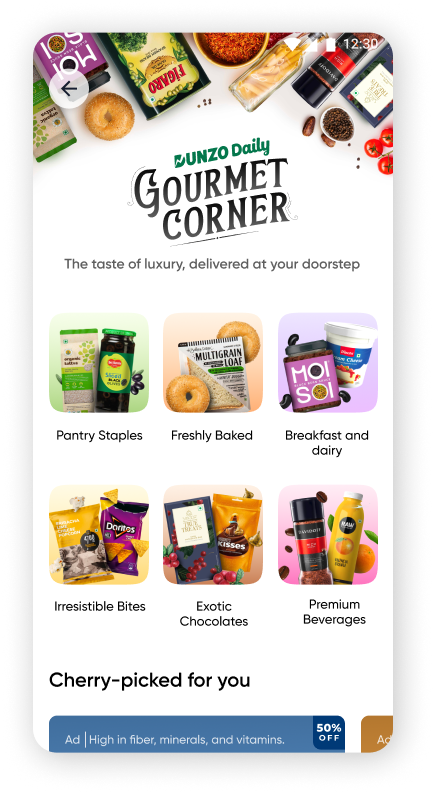 Dunzo Gourmet Corner Custom Page