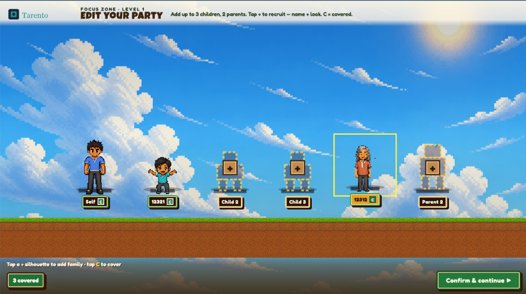 Enrolment Game Edit Your Party Screen